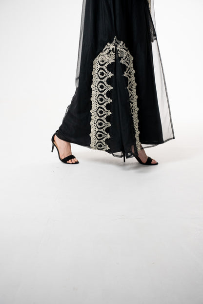 Black Tulle with Gold lace