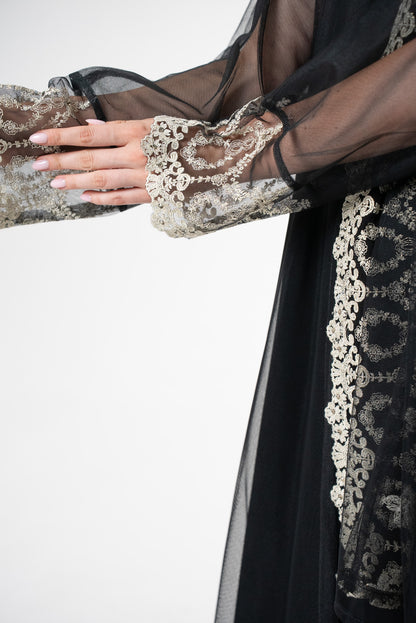 Black Tulle with Gold lace