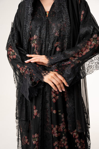Black Tulle abaya and lace