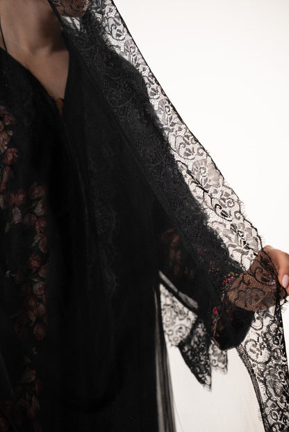 Black Tulle abaya and lace