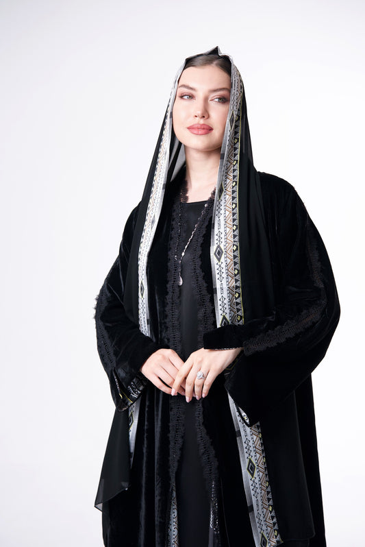 Black velvet with colored silk