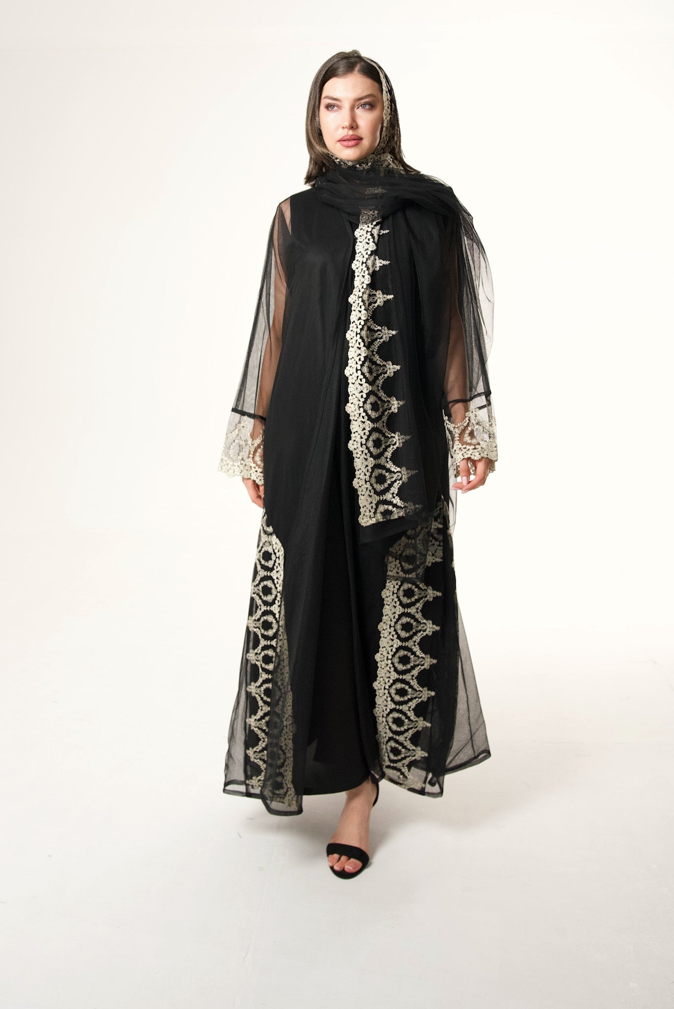 Black Tulle with Gold lace