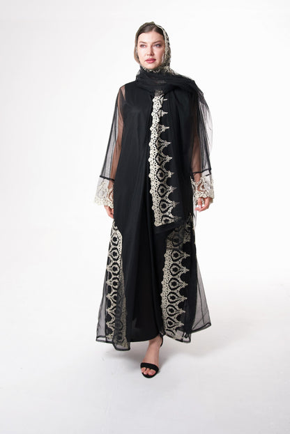 Black Tulle with Gold lace