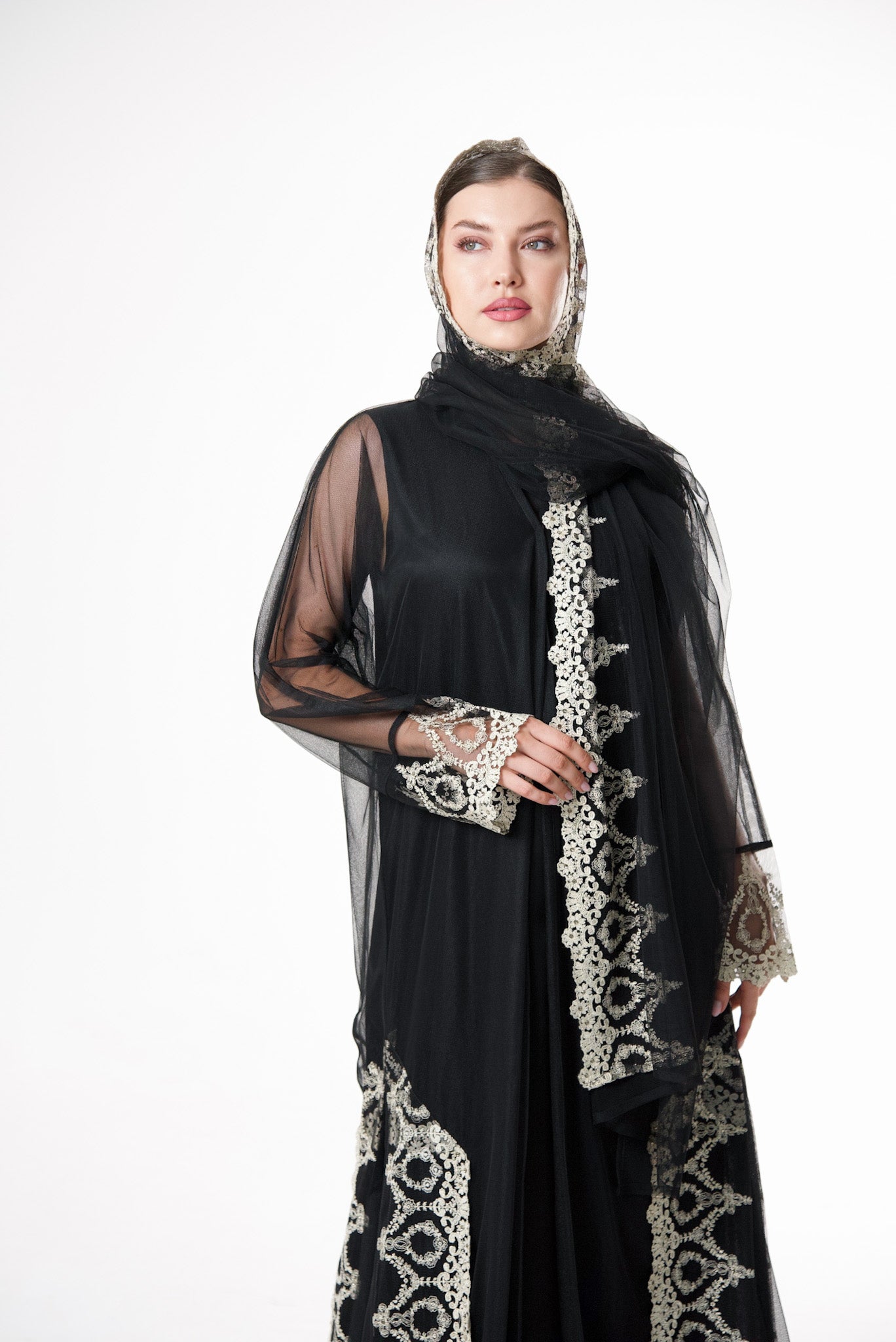 Black Tulle with Gold lace