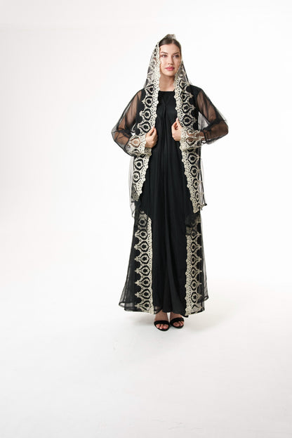 Black Tulle with Gold lace