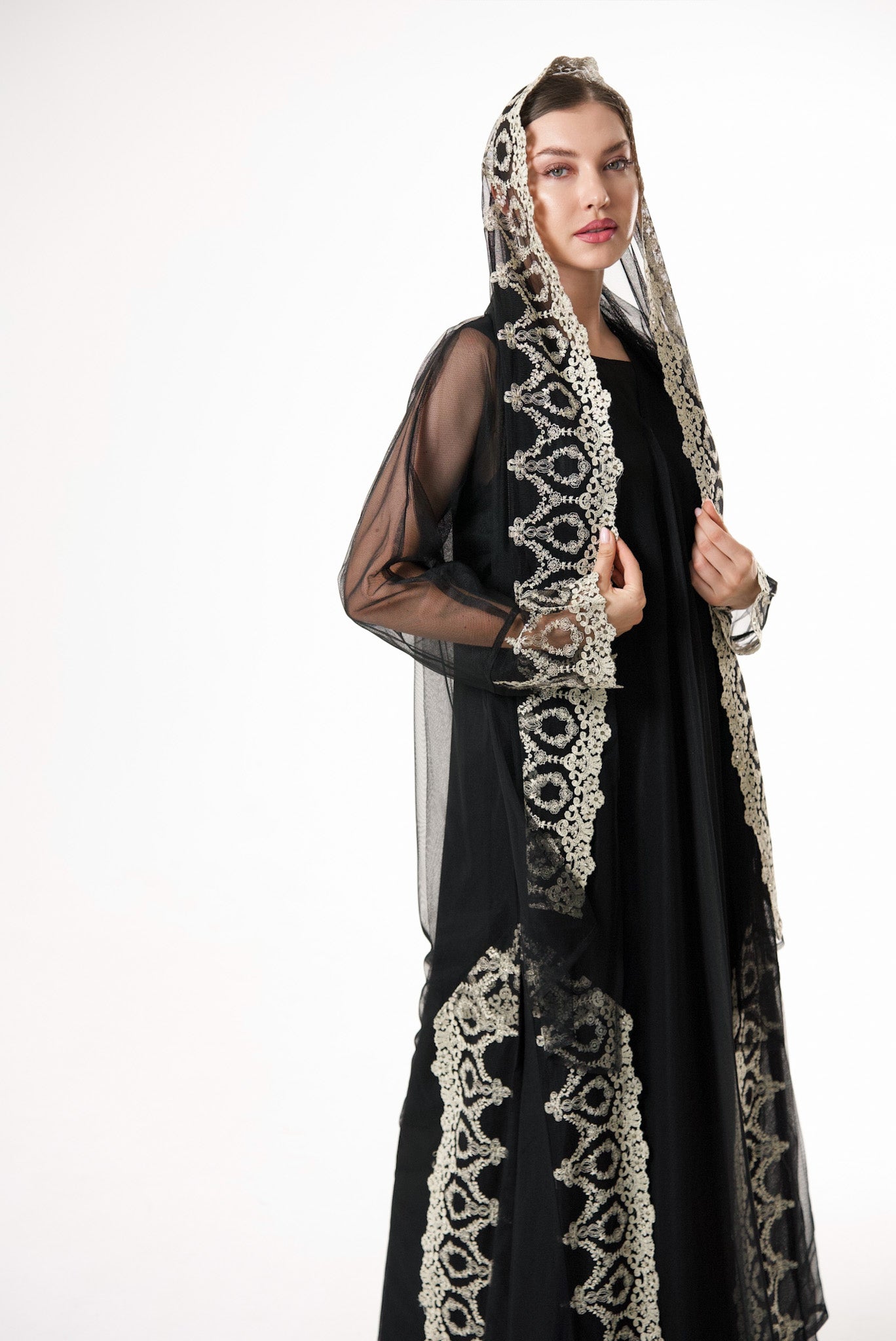 Black Tulle with Gold lace