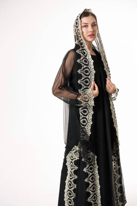 Black Tulle with Gold lace