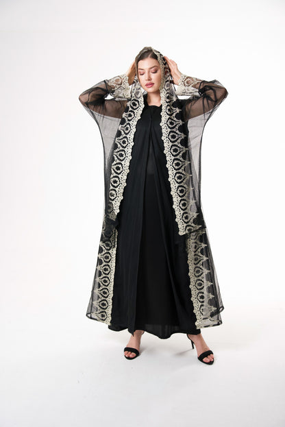 Black Tulle with Gold lace