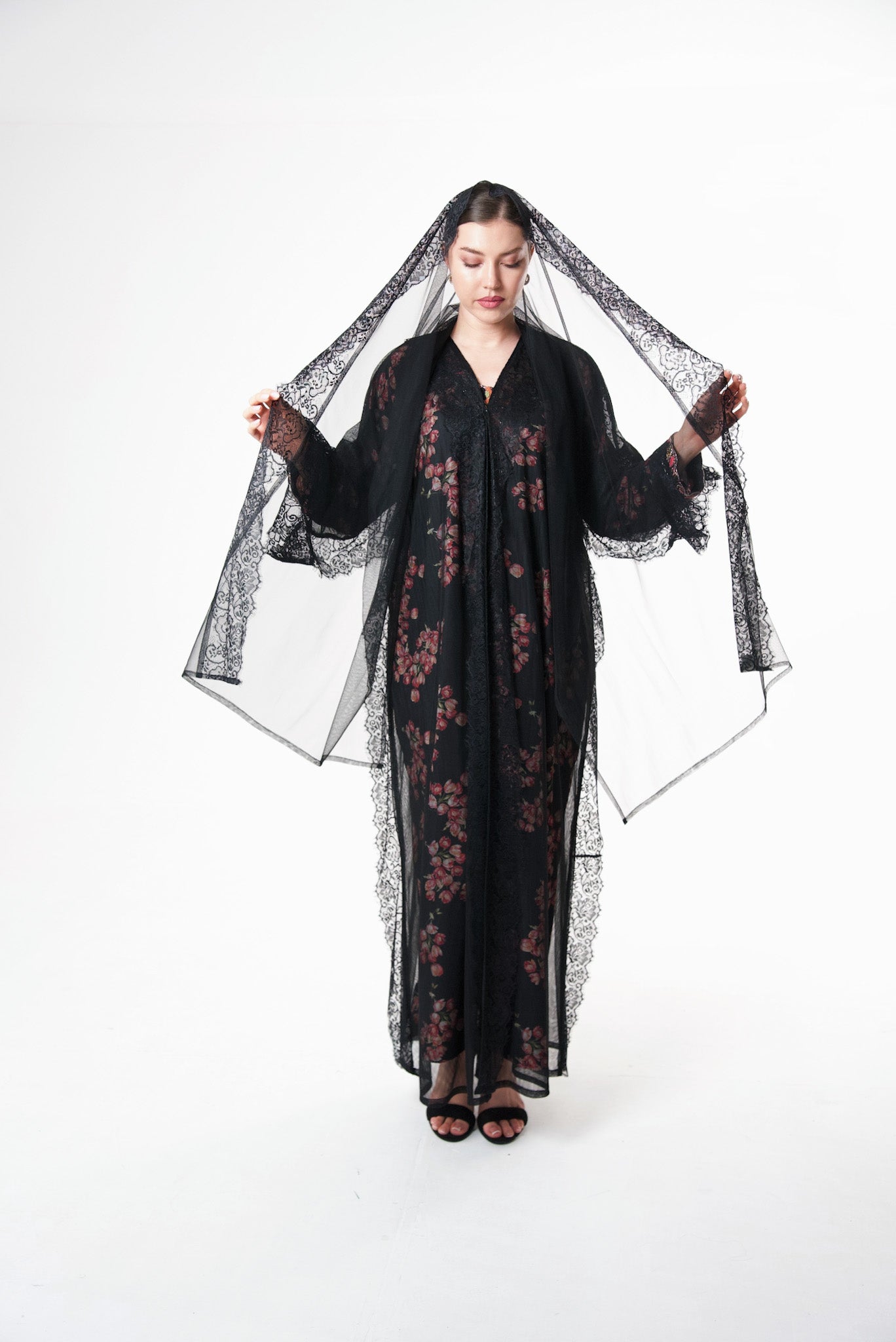 Black Tulle abaya and lace