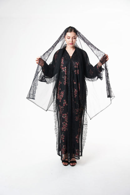 Black Tulle abaya and lace