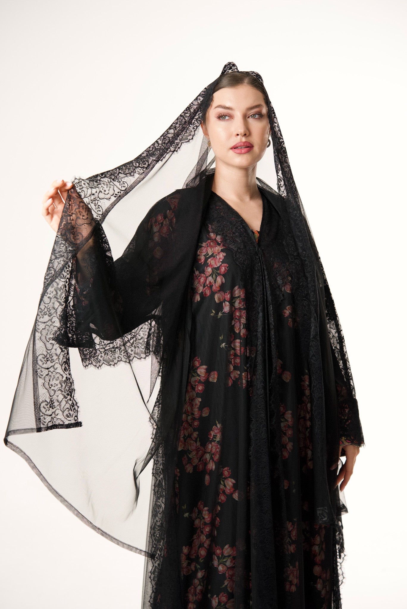 Black Tulle abaya and lace