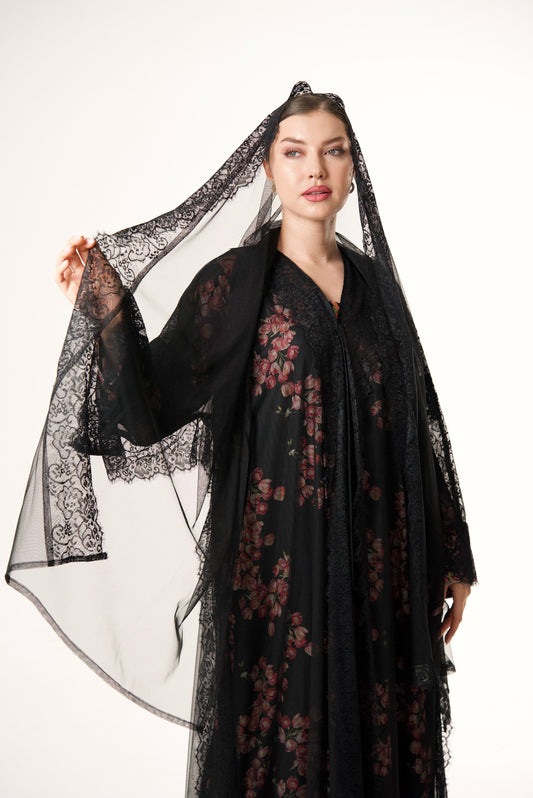 Black Tulle abaya and lace