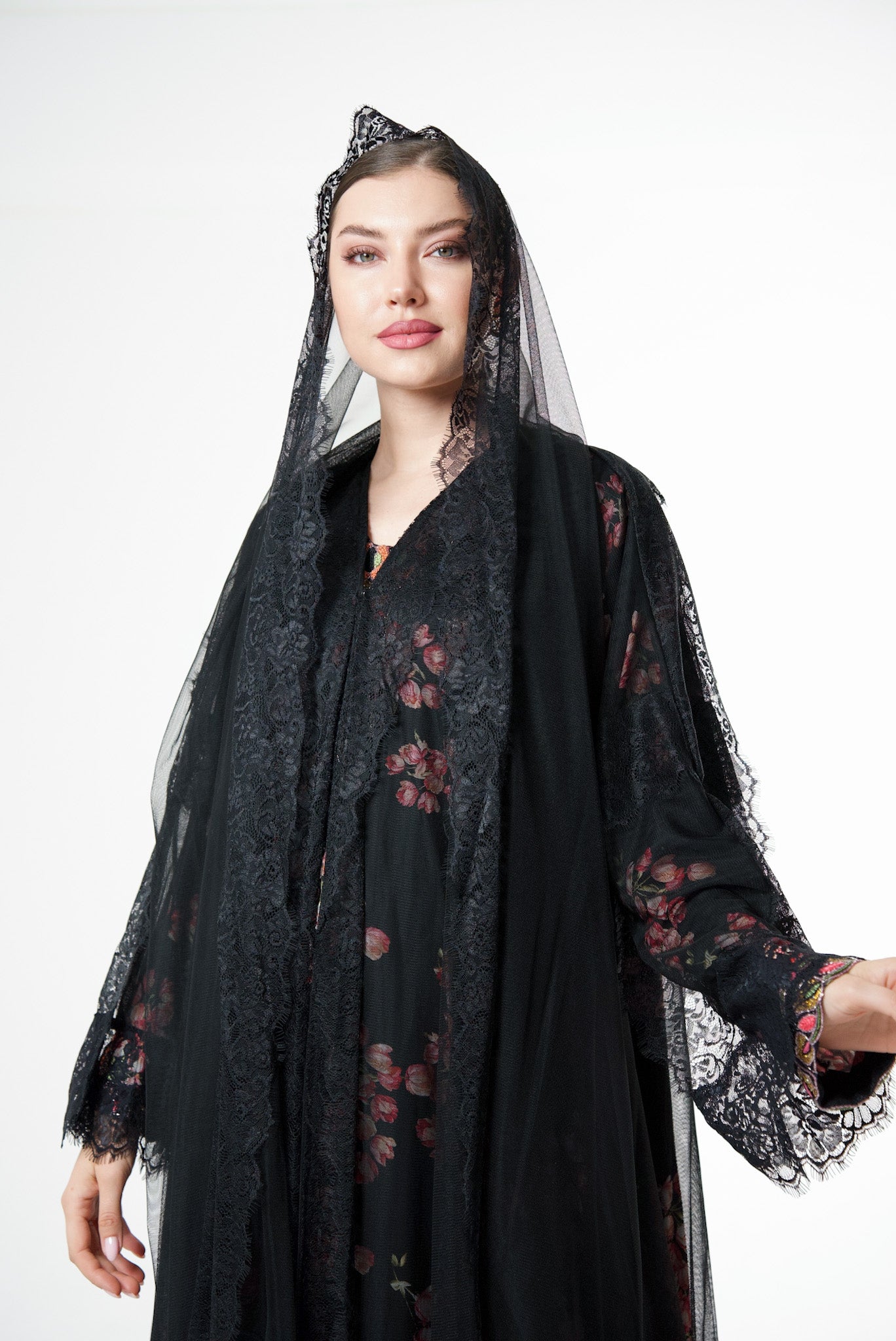Black Tulle abaya and lace