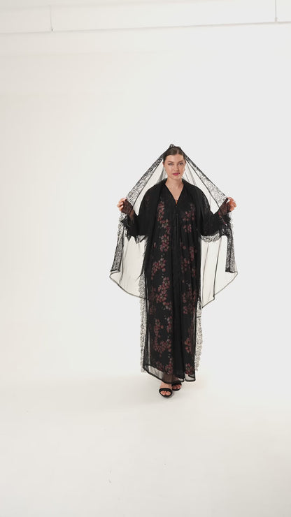 Black Tulle abaya and lace