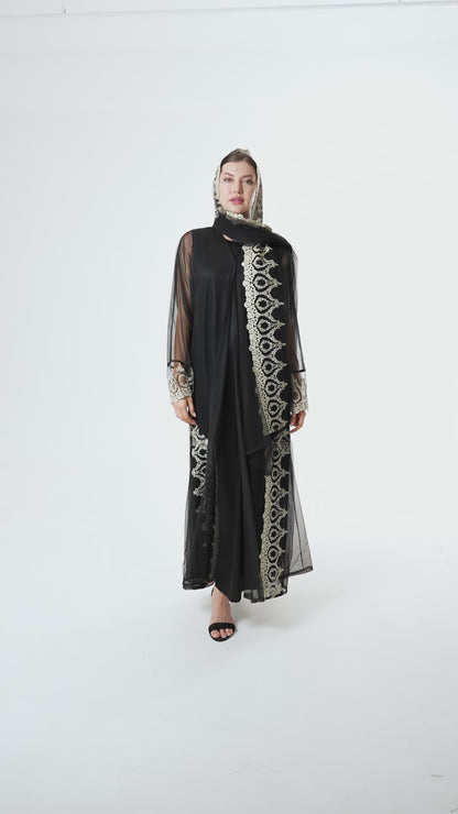 Black Tulle with Gold lace